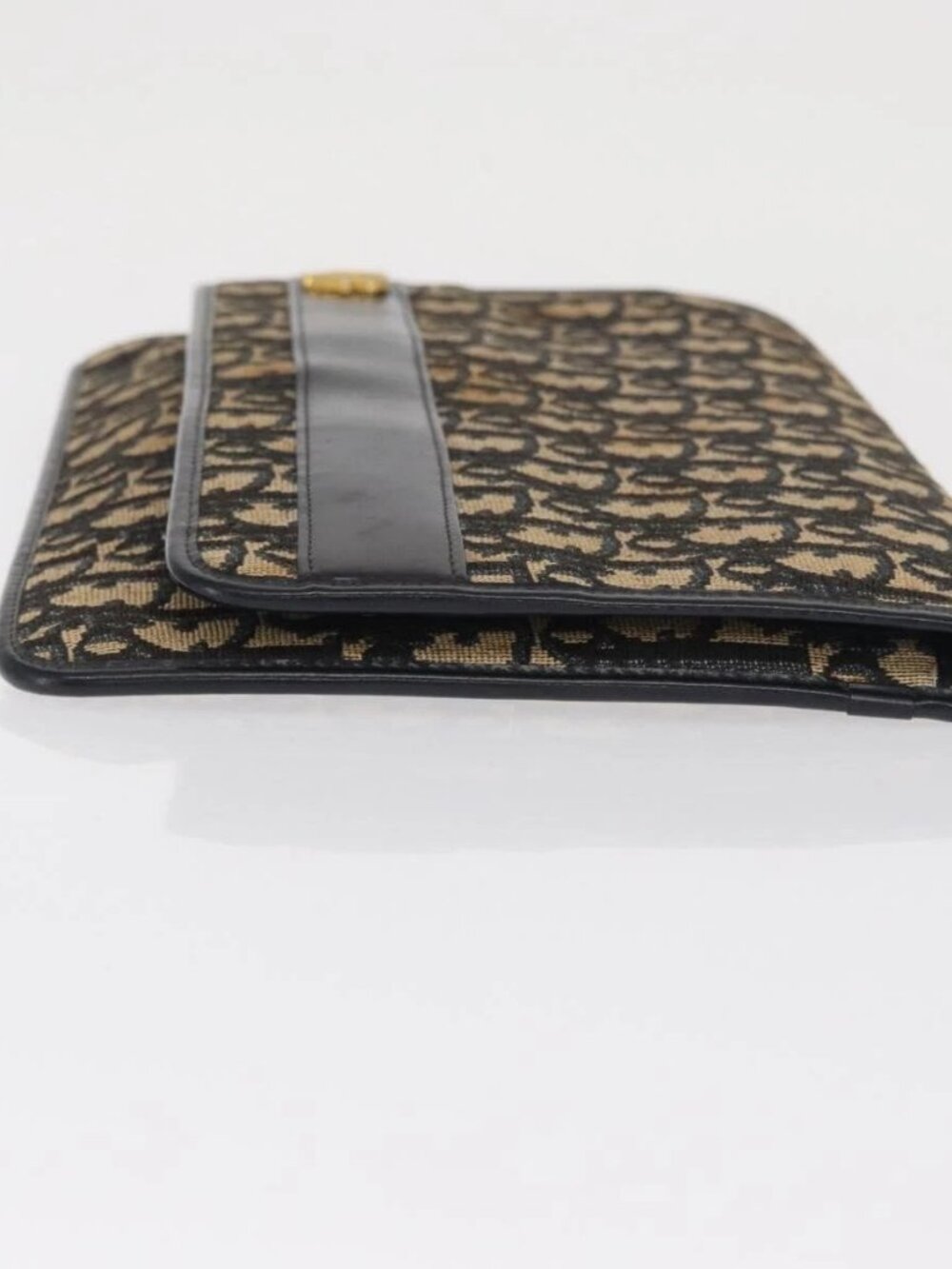 Christian Dior Trotter Canvas Clutch Bag Navy Gold Auth 170587 - Picture 4 of 14